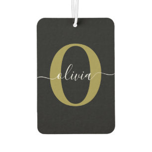 Personalized Monogram Script Name Black White Gold Air Freshener