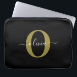 Personalized Monogram Script Name Black White Gold Laptop Sleeve<br><div class="desc">This elegant monogram and stylish script name design can be given as a gift for a birthday, wedding, bridal shower, anniversary, Mother's Day or any occasion. It can be personalized with the person's initial and name. You can change the font, font colour, font size and background colour using the Design...</div>