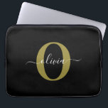 Personalized Monogram Script Name Black White Gold Laptop Sleeve<br><div class="desc">This elegant monogram and stylish script name design can be given as a gift for a birthday, wedding, bridal shower, anniversary, Mother's Day or any occasion. It can be personalized with the person's initial and name. You can change the font, font color, font size and background color using the Design...</div>