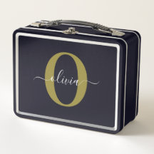 Personalized Monogram Script Name Black White Gold