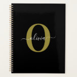 Personalized Monogram Script Name Black White Gold Planner<br><div class="desc">This elegant monogram and stylish script name design can be given as a gift for a birthday, wedding, bridal shower, anniversary, Mother's Day or any occasion. It can be personalized with the person's initial and name. You can change the font, font colour, font size and background colour using the Design...</div>