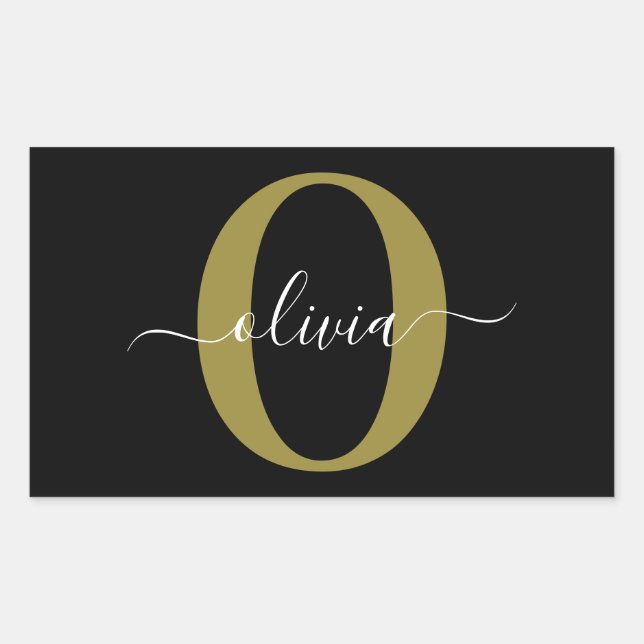 Personalized Monogram Script Name Black White Gold Sticker (Front)
