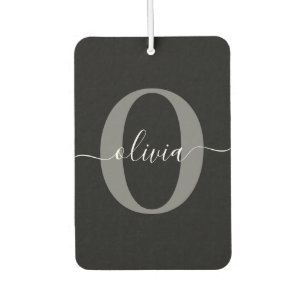 Personalized Monogram Script Name Black White Grey Air Freshener