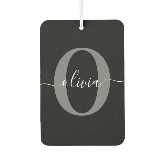 Personalized Monogram Script Name Black White Grey Air Freshener (Front)