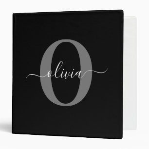 Personalized Monogram Script Name Black White Grey Binder