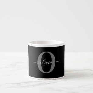 Personalized Monogram Script Name Black White Grey Espresso Cup