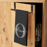 Personalized Monogram Script Name Black White Grey Kitchen Towel<br><div class="desc">This elegant monogram and stylish script name design can be given as a gift for a birthday, Mother's Day or any occasion. It can be personalized with the person's initial and name. You can change the font, font colour, font size and background colour using the Design Tool. Have fun as...</div>