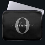 Personalized Monogram Script Name Black White Grey Laptop Sleeve<br><div class="desc">This elegant monogram and stylish script name design can be given as a gift for a birthday, wedding, bridal shower, anniversary, Mother's Day or any occasion. It can be personalized with the person's initial and name. You can change the font, font colour, font size and background colour using the Design...</div>