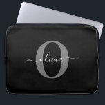Personalized Monogram Script Name Black White Grey Laptop Sleeve<br><div class="desc">This elegant monogram and stylish script name design can be given as a gift for a birthday, wedding, bridal shower, anniversary, Mother's Day or any occasion. It can be personalized with the person's initial and name. You can change the font, font colour, font size and background colour using the Design...</div>