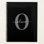 Personalized Monogram Script Name Black White Grey Planner<br><div class="desc">This elegant monogram and stylish script name design can be given as a gift for a birthday, wedding, bridal shower, anniversary, Mother's Day or any occasion. It can be personalized with the person's initial and name. You can change the font, font colour, font size and background colour using the Design...</div>