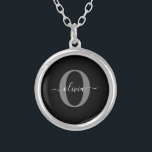 Personalized Monogram Script Name Black White Grey Silver Plated Necklace<br><div class="desc">This elegant monogram and stylish script name design can be given as a gift for a birthday, wedding, bridal shower, anniversary, Mother's Day or any occasion. It can be personalized with the person's initial and name. You can change the font, font colour, font size and background colour using the Design...</div>