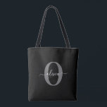 Personalized Monogram Script Name Black White Grey Tote Bag<br><div class="desc">This elegant monogram and stylish script name design can be given as a gift for a birthday, wedding, bridal shower, anniversary, Mother's Day or any occasion. It can be personalized with the person's initial and name. You can change the font, font colour, font size and background colour using the Design...</div>