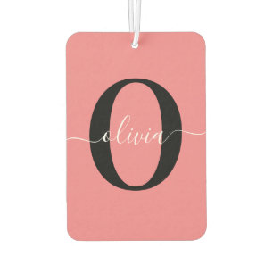 Personalized Monogram Script Name Black White Pink Air Freshener