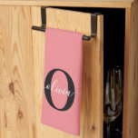 Personalized Monogram Script Name Black White Pink Kitchen Towel<br><div class="desc">This elegant monogram and stylish script name design can be given as a gift for a birthday, Mother's Day or any occasion. It can be personalized with the person's initial and name. You can change the font, font colour, font size and background colour using the Design Tool. The font size...</div>
