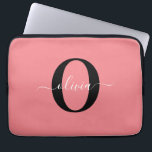 Personalized Monogram Script Name Black White Pink Laptop Sleeve<br><div class="desc">This elegant monogram and stylish script name design can be given as a gift for a birthday, wedding, bridal shower, anniversary, Mother's Day or any occasion. It can be personalized with the person's initial and name. You can change the font, font colour, font size and background colour using the Design...</div>
