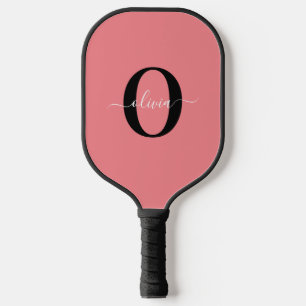 Personalized Monogram Script Name Black White Pink Pickleball Paddle