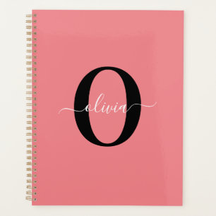 Personalized Monogram Script Name Black White Pink Planner