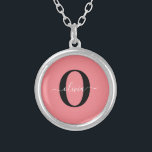 Personalized Monogram Script Name Black White Pink Silver Plated Necklace<br><div class="desc">This elegant monogram and stylish script name design can be given as a gift for a birthday, wedding, bridal shower, anniversary, Mother's Day or any occasion. It can be personalized with the person's initial and name. You can change the font, font colour, font size and background colour using the Design...</div>