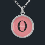 Personalized Monogram Script Name Black White Pink Sterling Silver Necklace<br><div class="desc">This elegant monogram and stylish script name design can be given as a gift for a birthday, wedding, bridal shower, anniversary, Mother's Day or any occasion. It can be personalized with the person's initial and name. You can change the font, font colour, font size and background colour using the Design...</div>