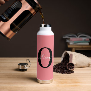 Personalized Monogram Script Name Black White Pink Water Bottle