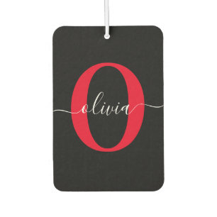 Personalized Monogram Script Name Black White Red Air Freshener