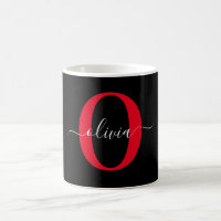 Personalized Monogram Script Name Black White Red