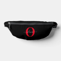 Personalized Monogram Script Name Black White Red