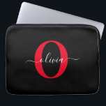 Personalized Monogram Script Name Black White Red Laptop Sleeve<br><div class="desc">This elegant monogram and stylish script name design can be given as a gift for a birthday, wedding, bridal shower, anniversary, Mother's Day or any occasion. It can be personalized with the person's initial and name. You can change the font, font colour, font size and background colour using the Design...</div>