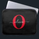 Personalized Monogram Script Name Black White Red Laptop Sleeve<br><div class="desc">This elegant monogram and stylish script name design can be given as a gift for a birthday, wedding, bridal shower, anniversary, Mother's Day or any occasion. It can be personalized with the person's initial and name. You can change the font, font colour, font size and background colour using the Design...</div>