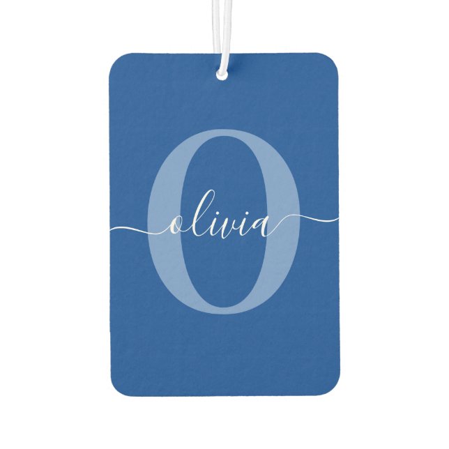 Personalized Monogram Script Name Blue White Air Freshener (Back)