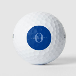 Personalized Monogram Script Name Blue White Golf Balls