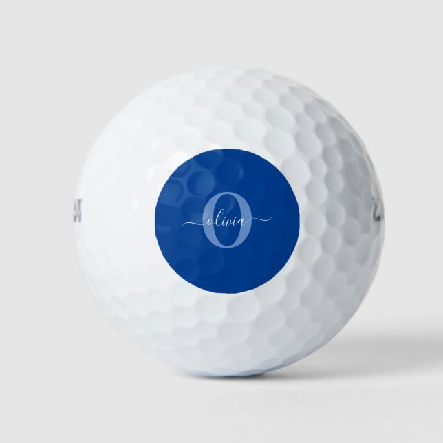 Personalized Monogram Script Name Blue White Golf Balls (Front)