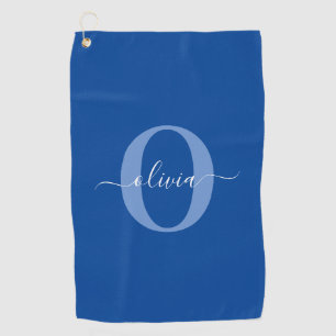Personalized Monogram Script Name Blue White Golf Towel