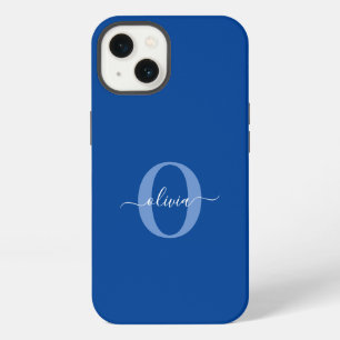 Personalized Monogram Script Name Blue White iPhone 13 Case