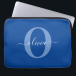 Personalized Monogram Script Name Blue White Laptop Sleeve<br><div class="desc">This elegant monogram and stylish script name design can be given as a gift for a birthday, wedding, bridal shower, anniversary, Mother's Day or any occasion. It can be personalized with the person's initial and name. You can change the font, font colour, font size and background colour using the Design...</div>