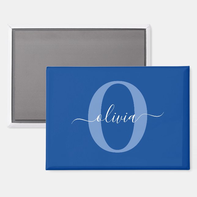 Personalized Monogram Script Name Blue White Magnet (Front/Back)