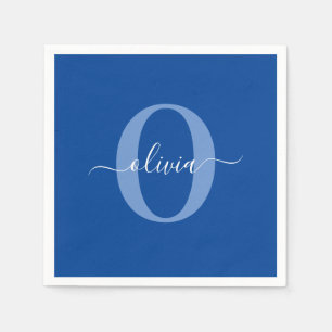 Personalized Monogram Script Name Blue White Napkin