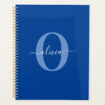 Personalized Monogram Script Name Blue White Planner<br><div class="desc">This elegant monogram and stylish script name design can be given as a gift for a birthday, wedding, bridal shower, anniversary, Mother's Day or any occasion. It can be personalized with the person's initial and name. You can change the font, font colour, font size and background colour using the Design...</div>