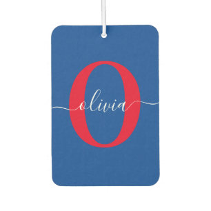 Personalized Monogram Script Name Blue White Red Air Freshener