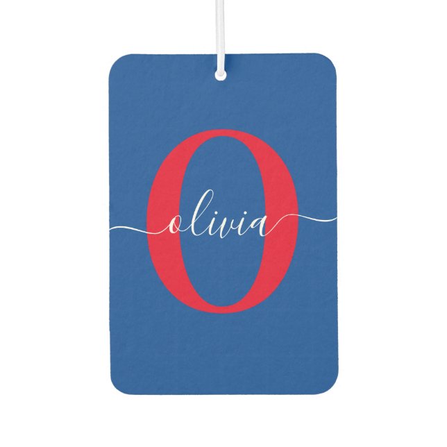 Personalized Monogram Script Name Blue White Red Air Freshener (Front)