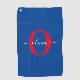 Personalized Monogram Script Name Blue White Red Golf Towel
