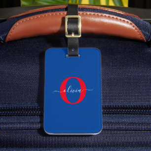 Personalized Monogram Script Name Blue White Red Luggage Tag