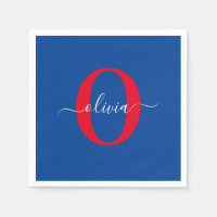 Personalized Monogram Script Name Blue White Red