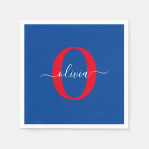 Personalized Monogram Script Name Blue White Red Napkin