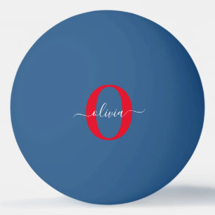Personalized Monogram Script Name Blue White Red Ping Pong Ball