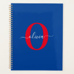 Personalized Monogram Script Name Blue White Red Planner<br><div class="desc">This elegant monogram and stylish script name design can be given as a gift for a birthday, wedding, bridal shower, anniversary, Mother's Day or any occasion. It can be personalized with the person's initial and name. You can change the font, font colour, font size and background colour using the Design...</div>