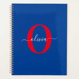 Personalized Monogram Script Name Blue White Red Planner