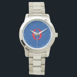 Personalized Monogram Script Name Blue White Red Watch<br><div class="desc">This elegant monogram and stylish script name design can be given as a gift for a birthday, wedding, bridal shower, anniversary, Mother's Day or any occasion. It can be personalized with the person's initial and name. You can change the font, font colour, font size and background colour using the Design...</div>