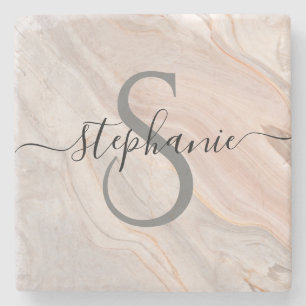 Personalized Monogram Script Name Initial  Stone Coaster