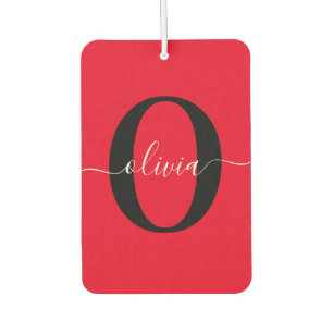 Personalized Monogram Script Name Red Black White Air Freshener